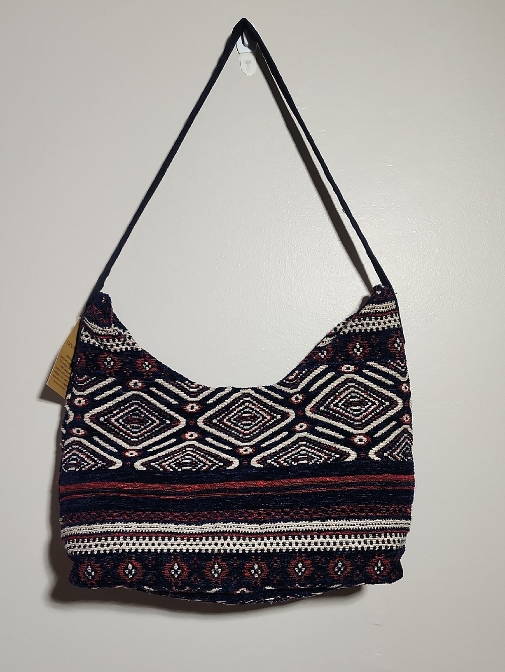 Handwoven Geometric Shoulder Bag in Black, Cream & Burgundy